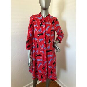 Zuri Cat's Meow Rare Retired Print Cotton Swing Dress Size M